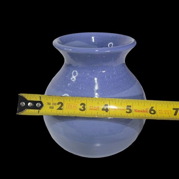 Signed Artisan Crafted Banded Blue Fade Pottery Vase - Picture 5 of 8